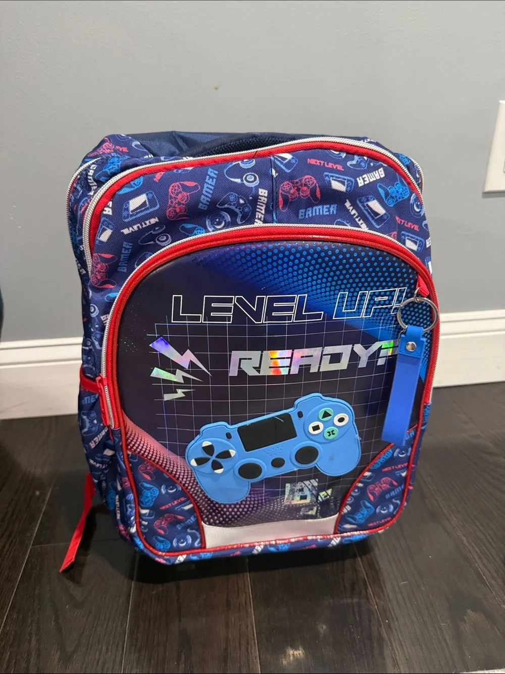 Blue 'Level Up Ready' Rolling Gaming Backpack Set